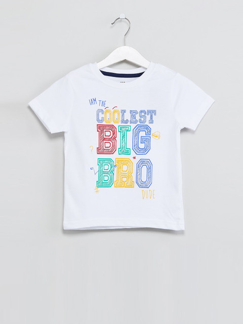 

max Boys White Printed Round Neck T-shirt