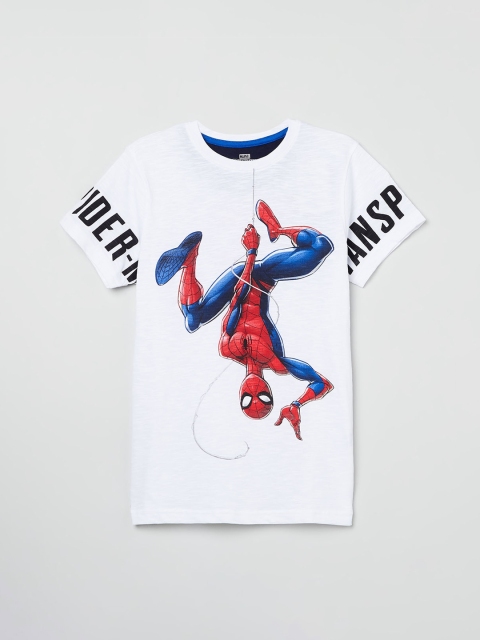 

max Boys White & Red Spiderman Print Round Neck T-shirt