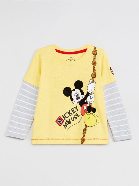

max Boys Yellow Printed Round Neck T-shirt