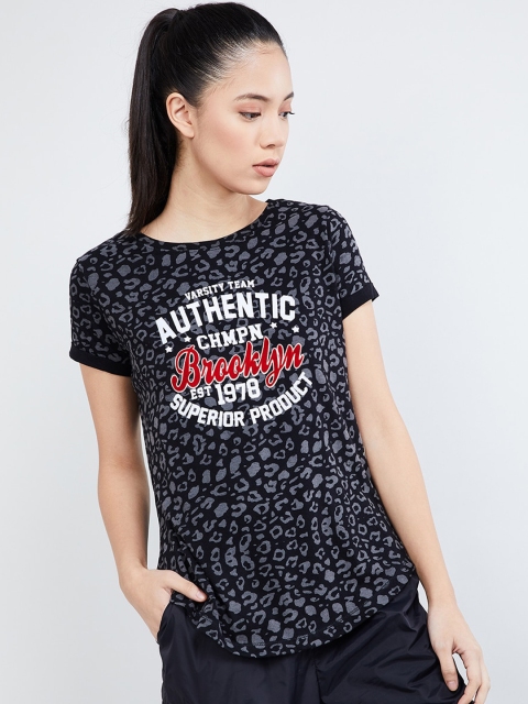 

max Women Black & Grey Printed Round Neck T-shirt