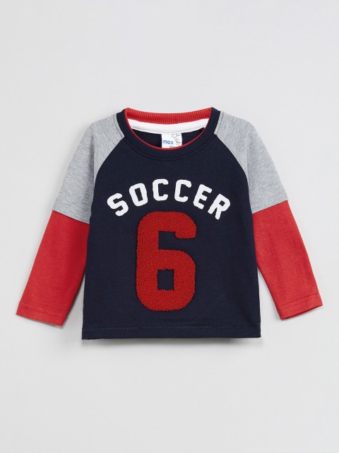 

max Boys Navy Blue &Grey Colourblocked Round Neck T-shirt