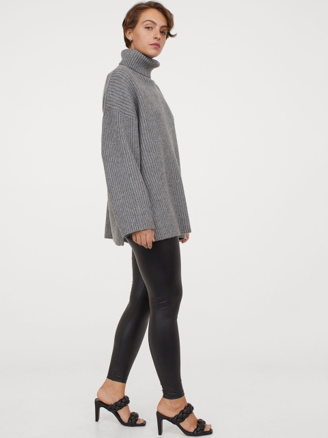 

H&M Women Black Solid Imitation Leather Leggings