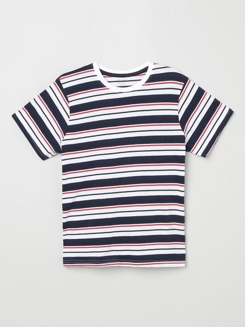 

max Boys White Striped Round Neck T-shirt