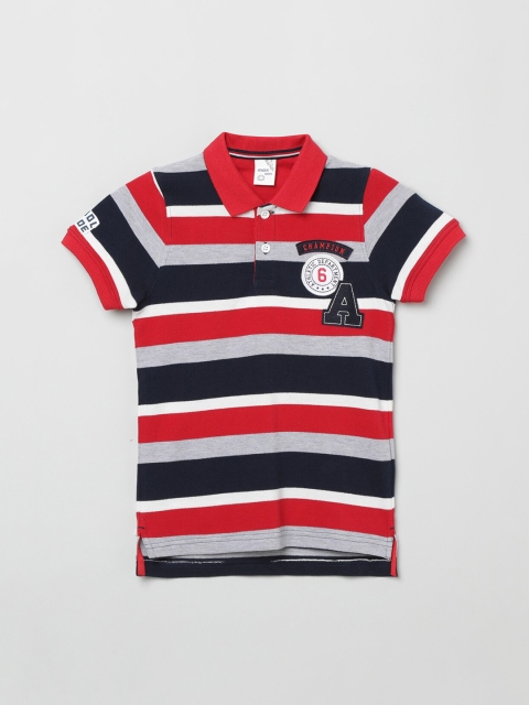 

max Boys Red & Black Striped Polo Collar T-shirt