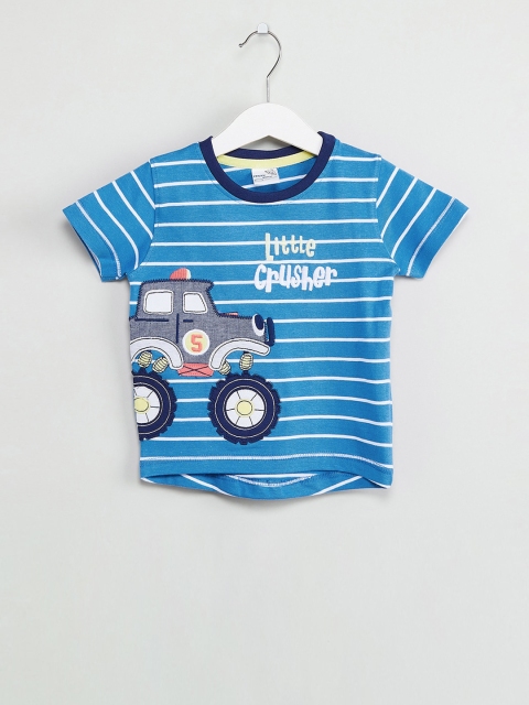 

max Boys Blue & White Striped Round Neck T-shirt
