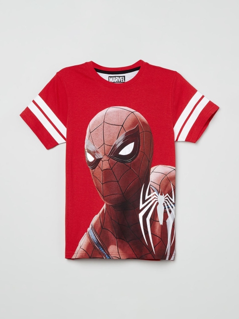 

max Boys Red & White Spiderman Print Round Neck T-shirt
