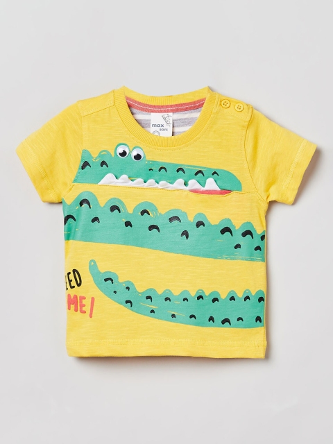 max Boys Yellow Printed Round Neck T-shirt