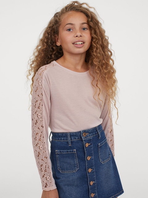 

H&M Girls Pink Lace-Inset Top