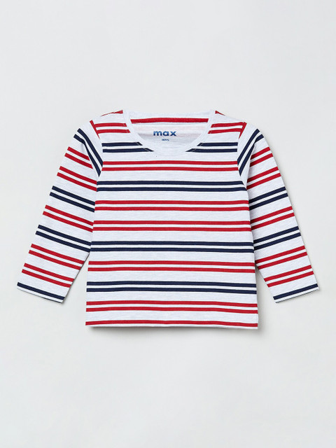 

max Boys White & Red Striped Round Neck T-shirt