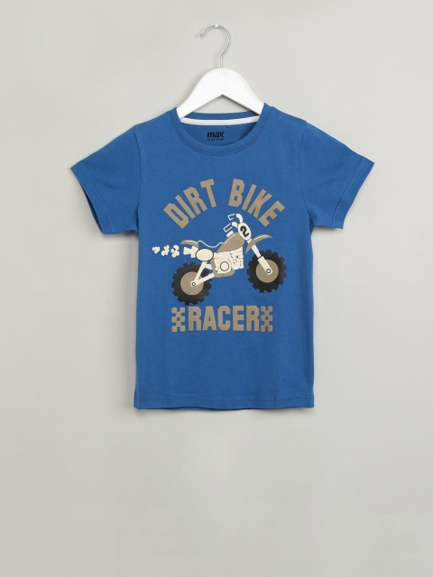 

max Boys Blue & Grey Printed Round Neck T-shirt