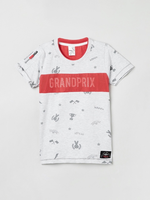

max Boys Grey & Red GRANDPRIX Print Round Neck T-shirt