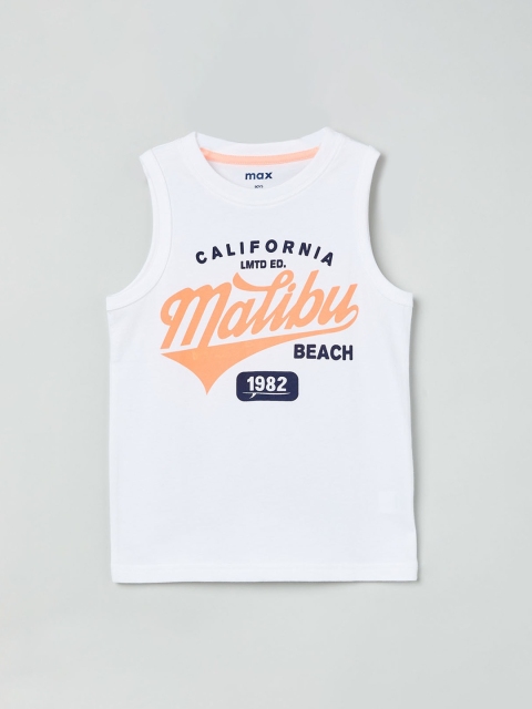 

max Boys White Printed Round Neck T-shirt