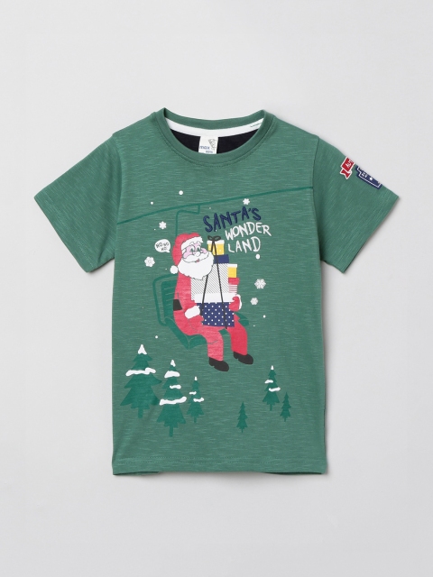 

max Boys Green Printed Round Neck T-shirt