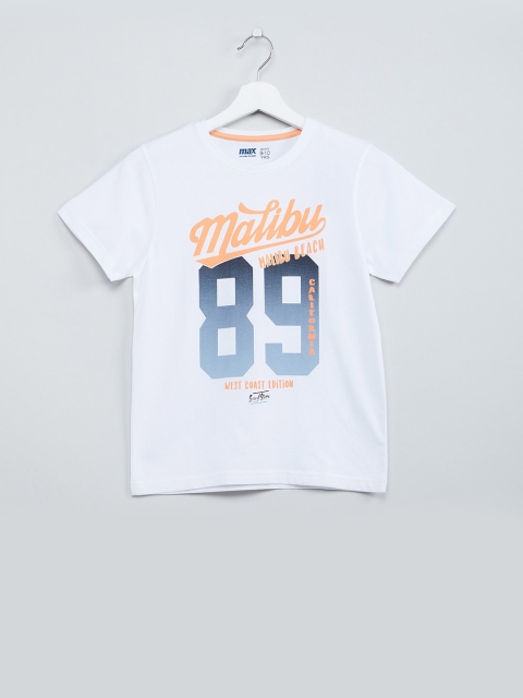 

max Boys White Printed Round Neck T-shirt