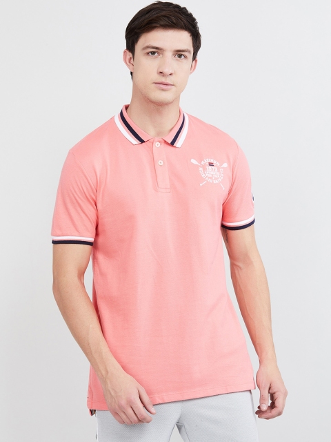 

max Men Pink Solid Polo Collar T-shirt