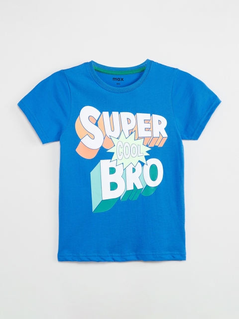 

max Boys Blue Printed Round Neck T-shirt