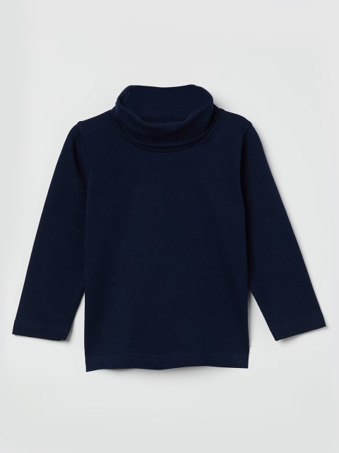 

max Boys Navy Blue Solid Turtle Neck T-shirt