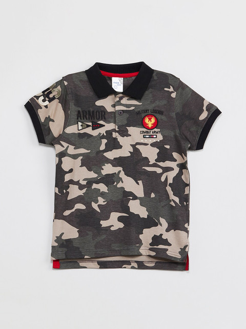 

max Boys Grey & Beige Camouflage Printed Polo Collar T-shirt