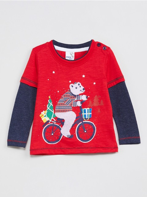 

max Boys Red Printed Round Neck T-shirt