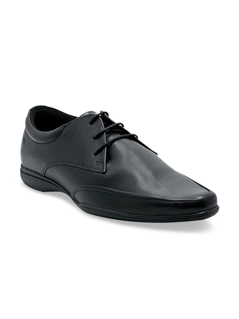 

KETHINI Men Black Solid Leather Formal Derbys