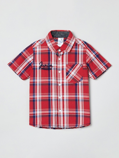 max Boys Red & White Regular Fit Checked Casual Shirt