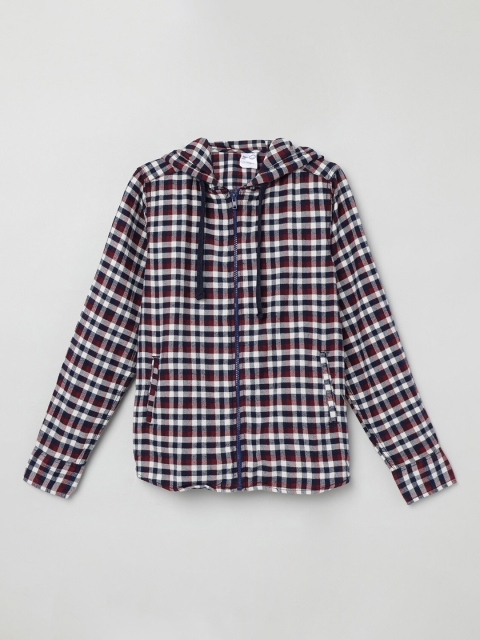 max Boys Navy Blue & Brown Regular Fit Checked Casual Shirt