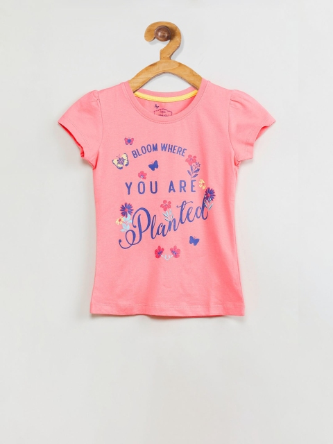 max Girls Pink Printed Round Neck T-shirt