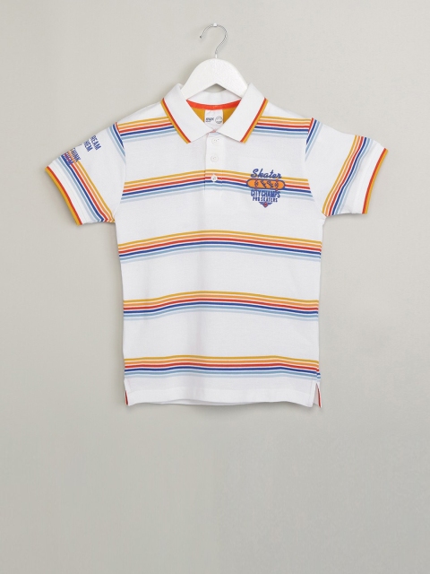 

max Boys White Striped Polo Collar T-shirt