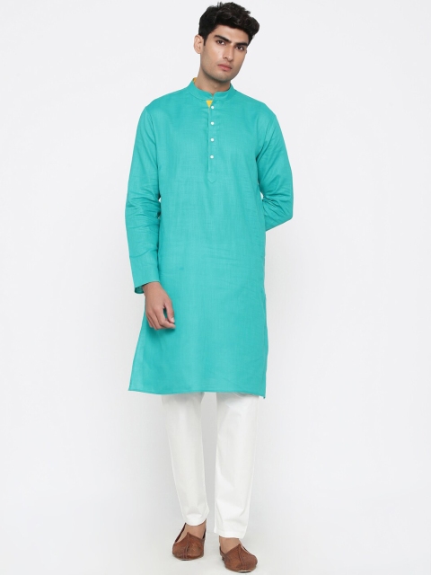

Tistabene Men Sea Green & White Woven Design Kurta with Pyjamas