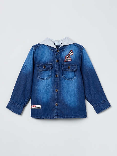 max Boys Navy Blue Regular Fit Solid Casual Shirt