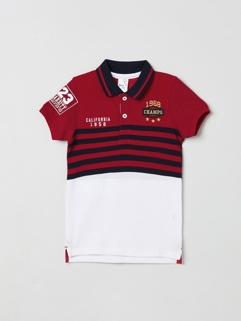 

max Boys Red & White Colourblocked Polo Collar T-shirt