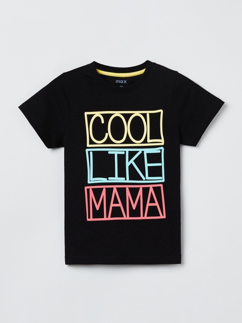 

max Boys Black & Blue Printed Round Neck T-shirt