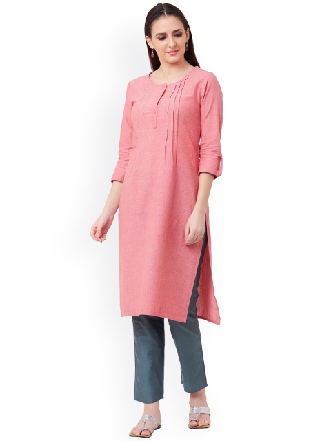 

IMARA Women Pink Solid Straight Kurta