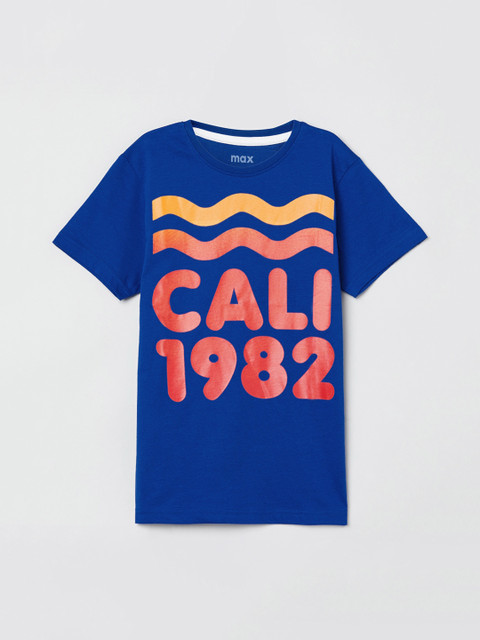 

max Boys Blue Printed Round Neck T-shirt