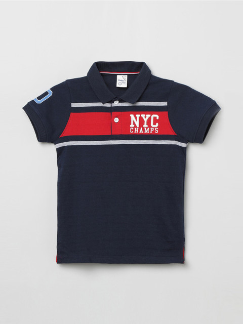 

max Boys Navy Blue Colourblocked Polo Collar T-shirt