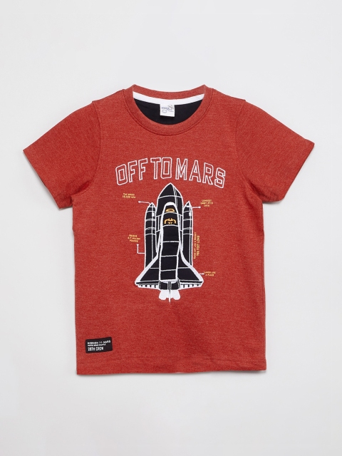 

max Boys Red & Black Printed Round Neck T-shirt