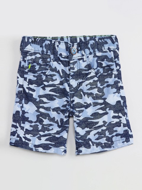 

max Boys Blue Camouflage Printed Regular Fit Denim Shorts