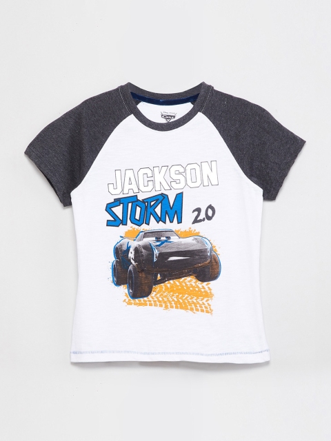 

max Boys White Printed Round Neck T-shirt