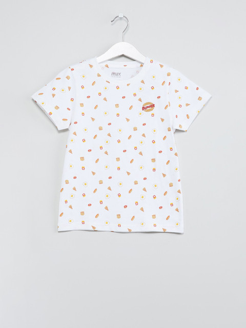

max Boys White Printed Round Neck T-shirt