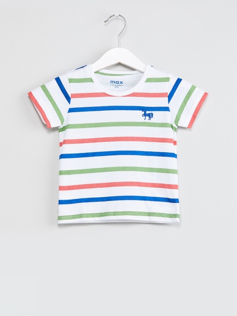 

max Boys White Striped Round Neck T-shirt