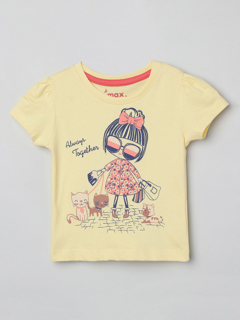 

max Girls Yellow Printed Round Neck T-shirt