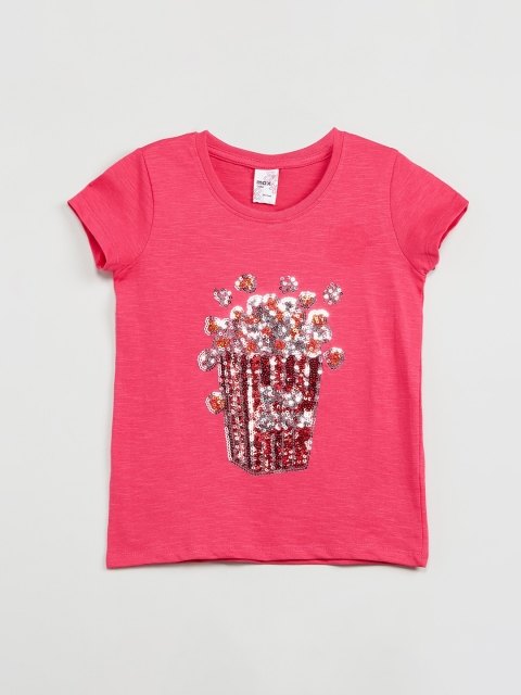 

max Girls Fuchsia Pink Sequined Round Neck T-shirt