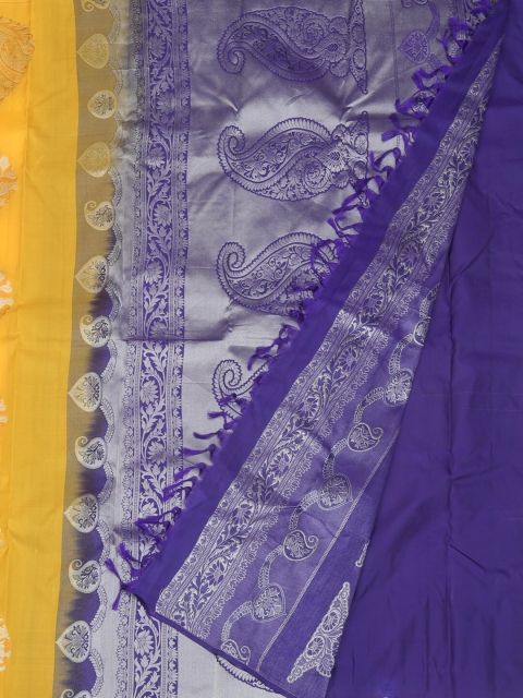 

Pothys Yellow & Blue Pure Silk Printed Saree