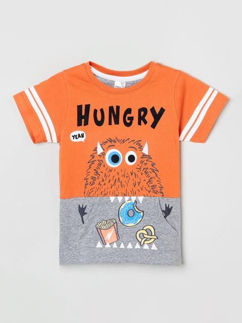 

max Boys Orange Printed Round Neck T-shirt