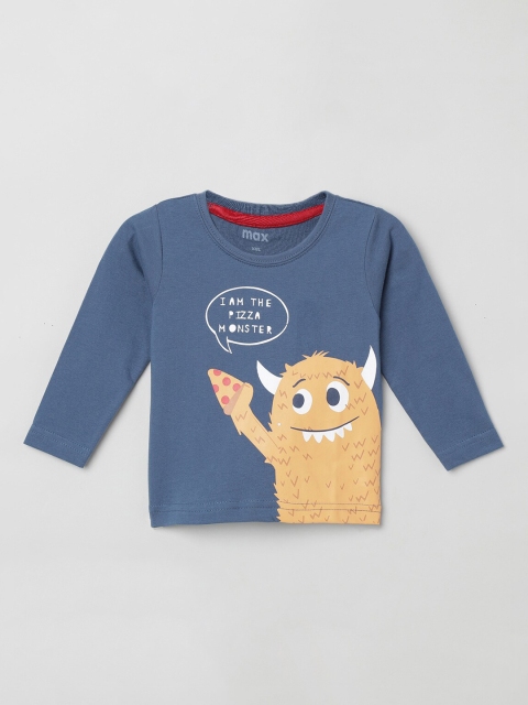 

max Boys Blue Printed Round Neck T-shirt