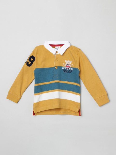 

max Infant Boys Mustard Yellow & Blue Striped Polo Collar T-shirt