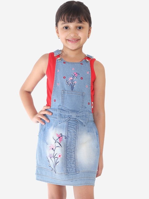 

naughty ninos Girls Blue Embroidered Denim Pinafore Dress