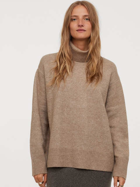 

H&M Women Beige Knitted Polo-Neck Jumper