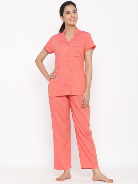 

Jaipur Kurti Women Coral Solid Night suit