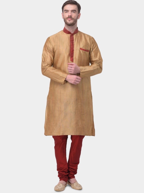 

SG LEMAN Men Beige & Maroon Woven Design Kurta with Pyjamas